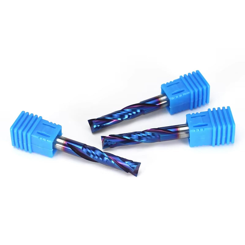 1/4" Cut, 2-Flute Compression Router Bit, 1/4" Shank, 2" Extra Long Cut Length (4" OAL), Blue Nano Coated Solid Carbide Up-Down Spiral for CNC Plywood, MDF 1/4" Extra long (1 pc) Compression Cut