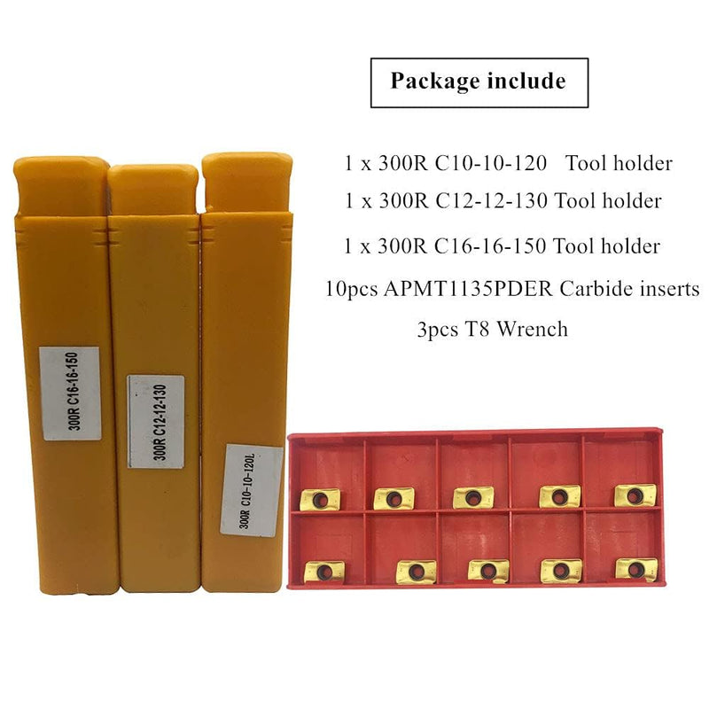 JTR 3pcs 90 Degree BAP300R End Mill Holders Indexable Inserts Tool Holder with 10pcs APMT1135PDER Milling Inserts for Machining Steel, Cast Iron