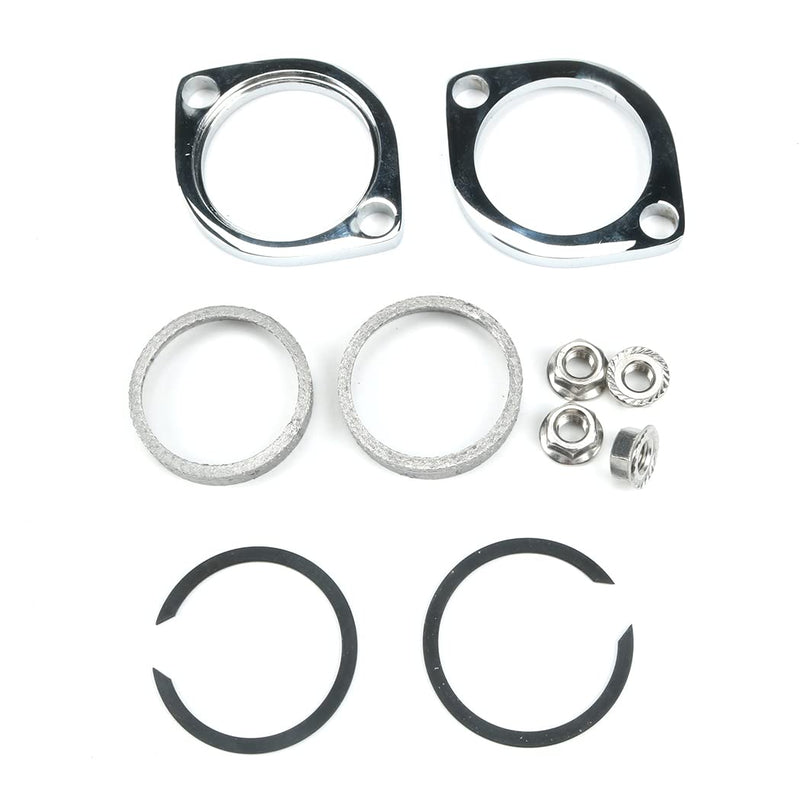New Exhaust Flange Install Kit Pair Flanges Gaskets C-Clips Nuts Washers for Harley Davidson