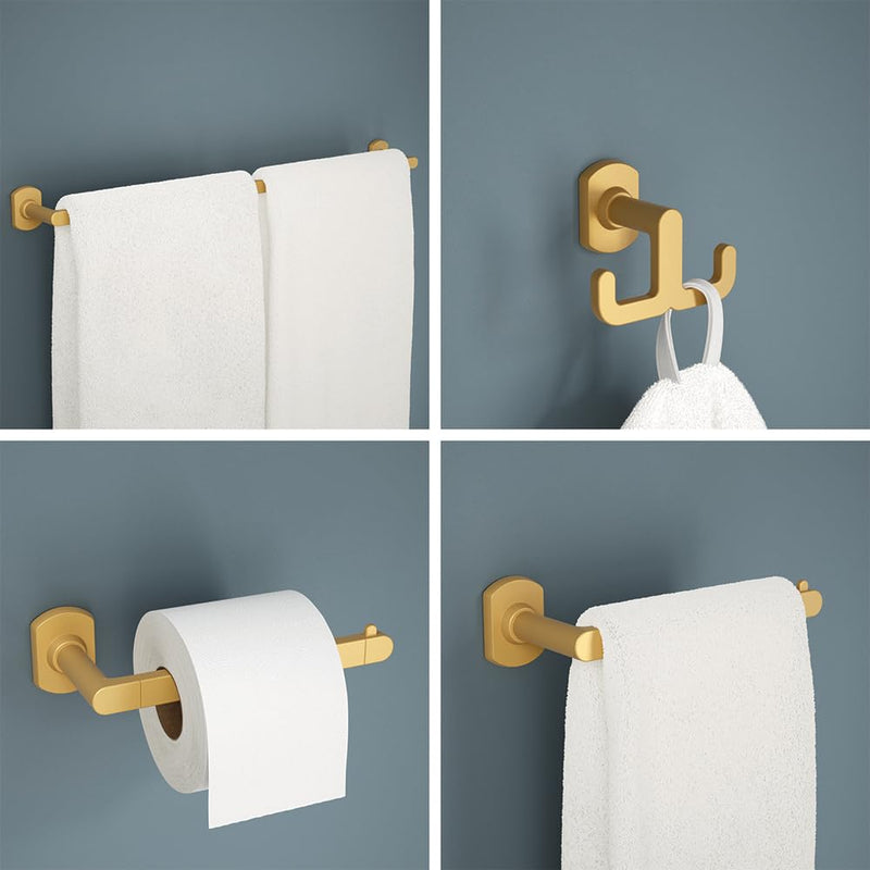 Franklin Brass Granville 4-Piece Bathroom Set Satin Gold 18" Towel Bar w/ 6" Extender, Toilet Paper Holder, Hand Towel Holder, Hook | Bathroom Accessory Set Towel Holder Hardware GRNV64-SG