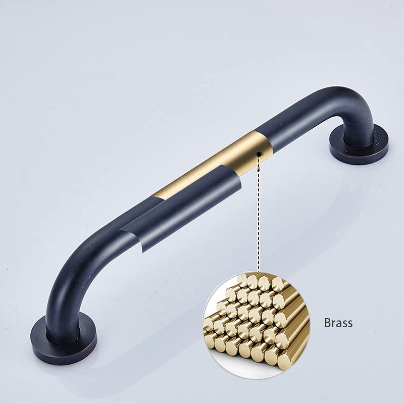 Leyden Brass Shower Grab Bar, Oil Rubbed Bronze Support Bar Bathroom Hand Rail for Handicap Elderly Injury Senior Assist Bar Wall Concealed Mount Handle Safety Home Care 12 Inch