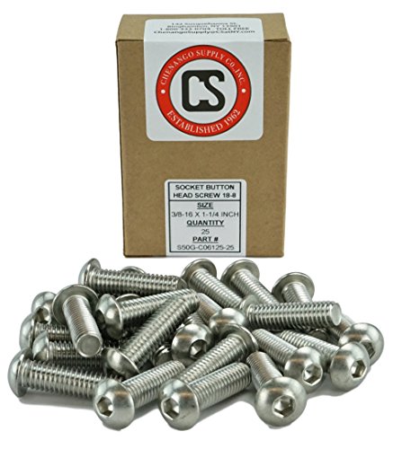 Stainless 3/8-16 x 1-1/4" (3/4" to 3" Available) Socket Button Head Cap Screws, Full Thread, Hex Drive, Stainless Steel 18-8, Coarse Thread (3/8-16 X 1-1/4)