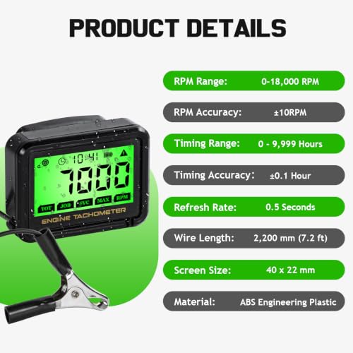 Small Engine Tachometer，Digital Tachometer，RPM Meter and Hour Gauge