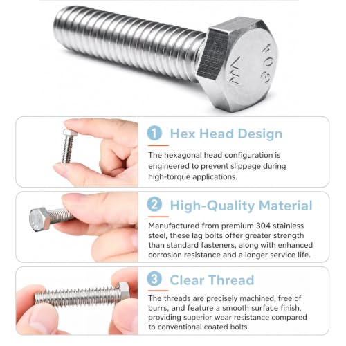 50Pcs 3/8-16 X 2-1/2" Hex Head Screw Bolt 3/8-16 x 2-1/2"
