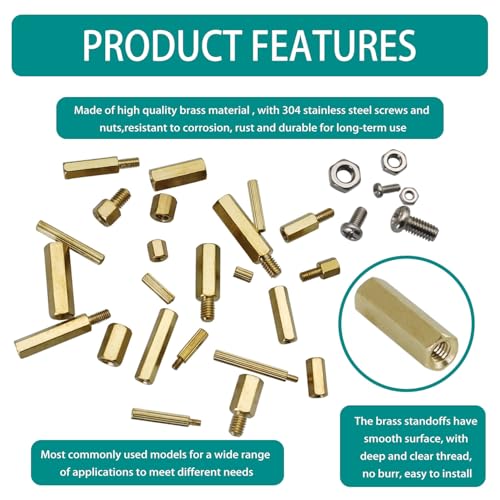 Raogoodcx® 360pcs M2 M3 M4 Male Female Brass Spacer Standoff Screw Nut Assortment Kit with Box