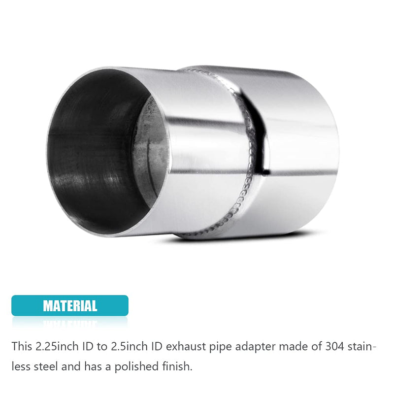 Universal 2.25" ID 2.5" ID Exhaust Pipe Adapter Connector Reducer 304 Stainless Steel 2.25 Inch to 2.5 Inch 2 1/4” ID to 2 1/2” ID kit 2.25" ID 2.5"ID