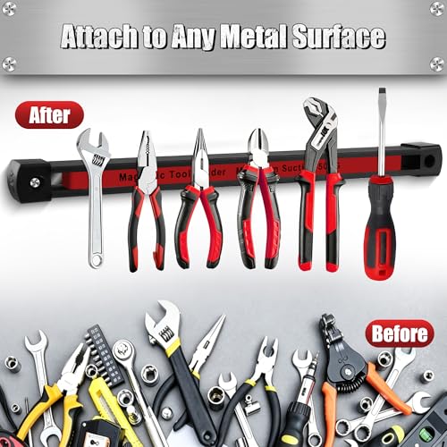 Double Sided Magnetic Tool Holder, 12 Inch Heavy Duty Ultra Strong Magnetic Tool Bar, Wall Mount Magnetic Tool Strip for Garage Workshop, Organizer Storage for Multi-Scene Use (3 Pack) Black-3 Pack