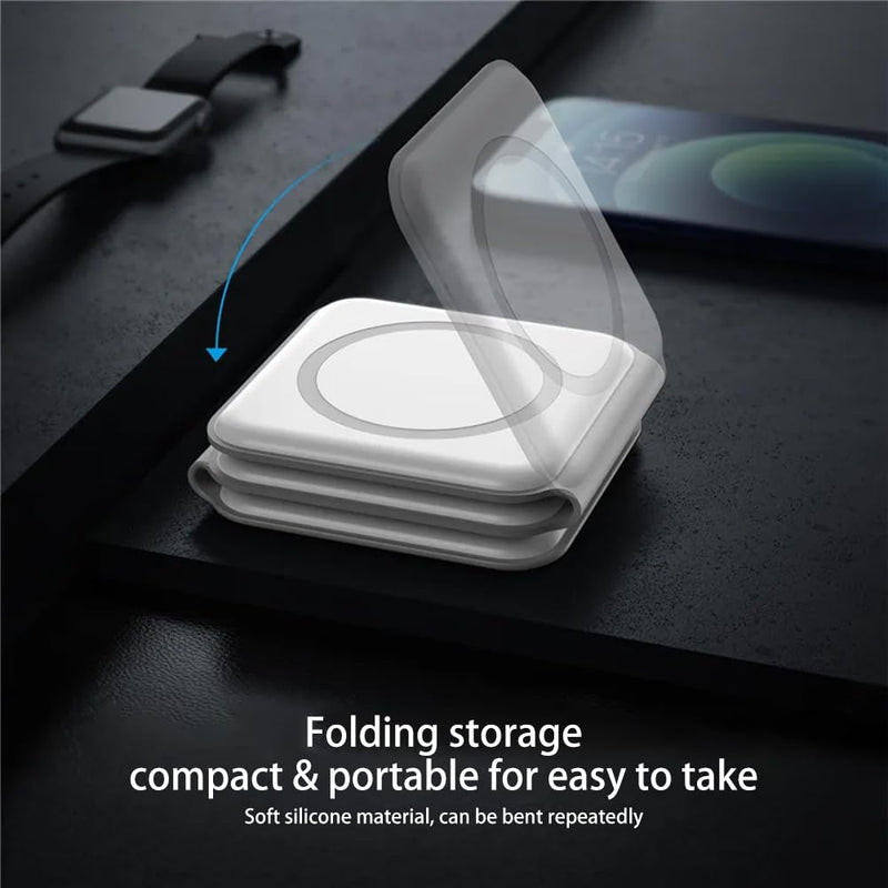 3-in-1 Wireless Charger for iPhone iWatch AirPods, Foldable Magnetic 18W Fast Charging Station for Multiple Apple Devices, Charging Stand for Travel and Desktop Use