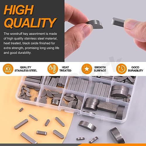 211Pcs 2 Styles Metric Key Stock & Woodruff Key Assortment Kit Half Moon Semicircle Bond Key Flywheel Key Round Ended Feather Key Parallel Drive Shaft Keys Assortment for Mechanical Industry