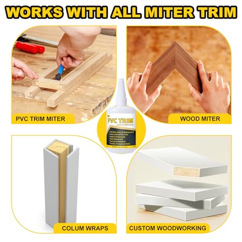 PVC Trim Glue, Bond Trim Joints in 30 Seconds, Allows Adjustment, PVC Trim Adhesive — Suitable for Lumber, Decking, Moulding, Column Covers, Permanently Strong, Waterproof, No Cracking, 4 oz