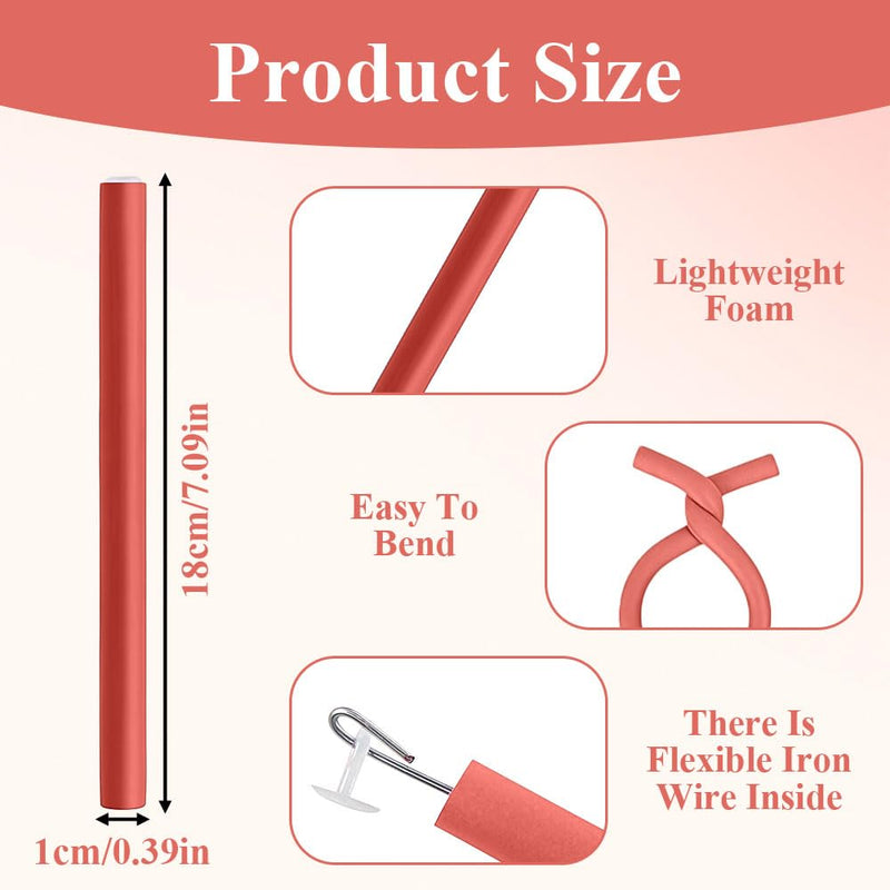 10 Pack Flexi Rods Curling Rods Heatless Curlers Foam Hair Rollers 1cm | diameter bendy rollers for loose waves and long hair. Soft foam design for overnight curls, travel and home styling Orange-red 1 count (Pack of 10)