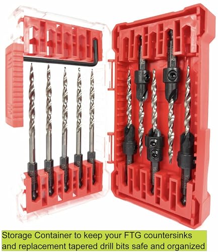 FTG USA 5 Pc #8 (11/64") Countersink Drill Bit Set with 5 Replacement Bits 5 Countersinks + 5 Spares