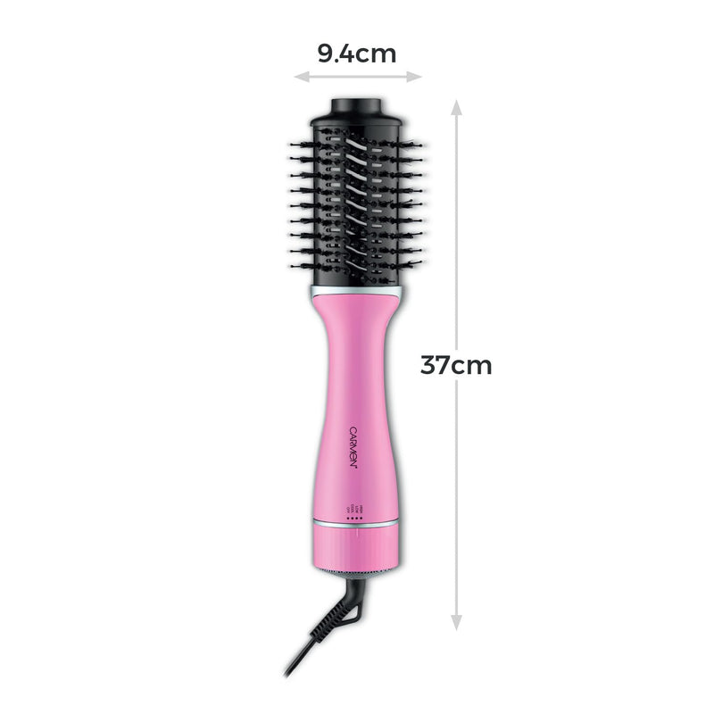 Carmen Oval Hot Air Brush with Ceramic Infused Barrel, 3 Heat & 2 Speed Settings, Nylon Pins & Anti-Tangle Bristles, 360° Anti-Tangle Swivel Cord, 1300W, Pink, C81243PNK