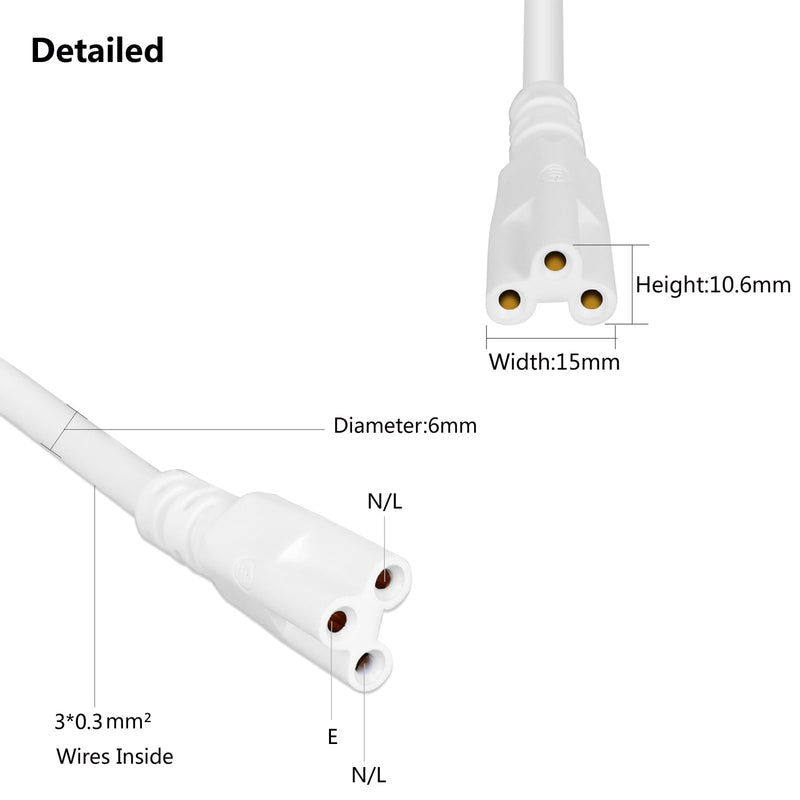 10 Pack 2FT Extension Cords,T5 T8 LED Lamp Connecting Wire | Double End Cable Female to Female,3 Prong Power Cables for Ceiling Lights Tube Lights,