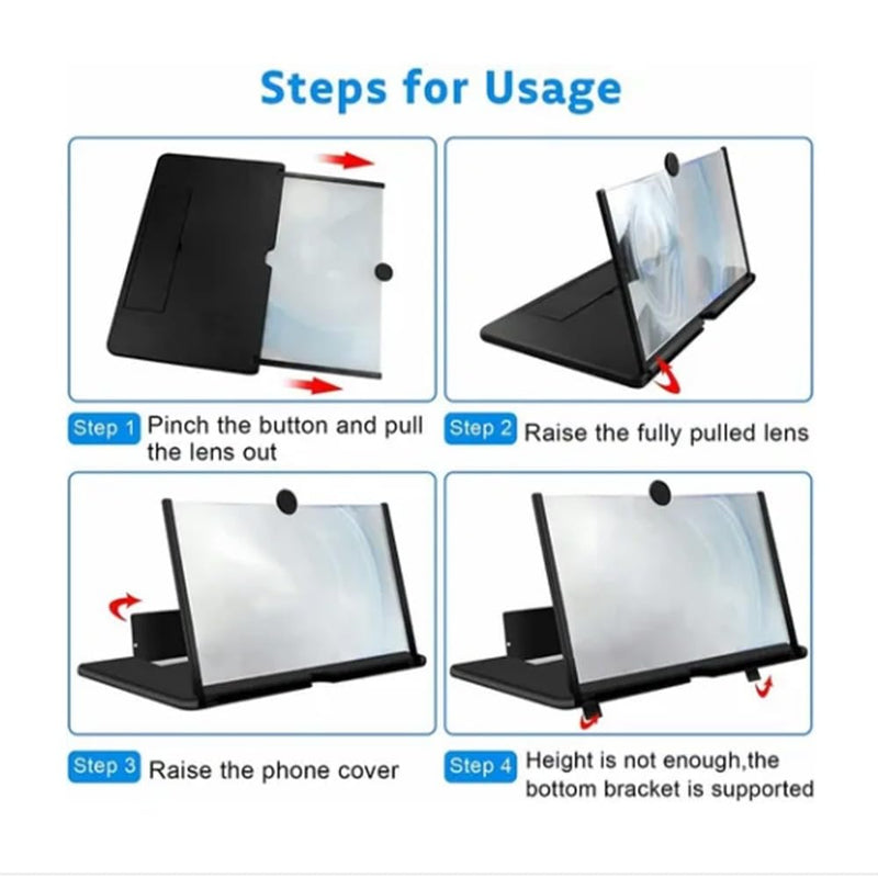 14 Inch Pull Out Screen Amplifier – Portable Folding Design for Cell Phone Movie Viewing, HD Optical Lens with Eye Protection Technology