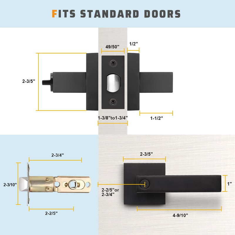 KNOBWELL 6 Pack Door Handles Black, Privacy Door Lever Bed and Bath Leverset Lockset, Left or Right Handing, Matte Black Finish 2.07 lb One Lever Privacy(With Lock)