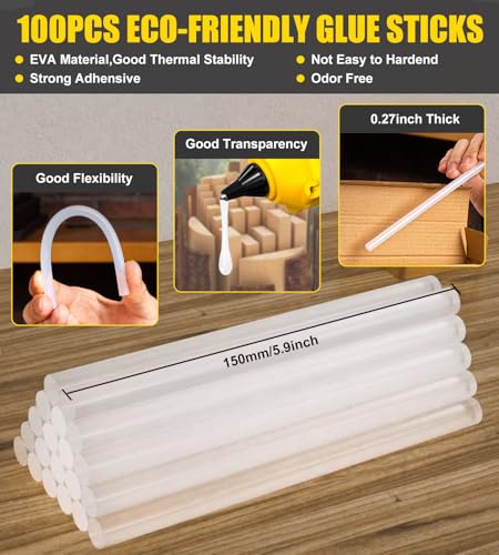 Mini Hot Glue Sticks, 0.27” Dia x 6” Long, 100-Pack Clear Hot Melt Glue Gun Sticks for All-Temp Glue Guns, Multipurpose for Kids Adults DIY Art Craft Sealing Repairing Festival Decoration 75070