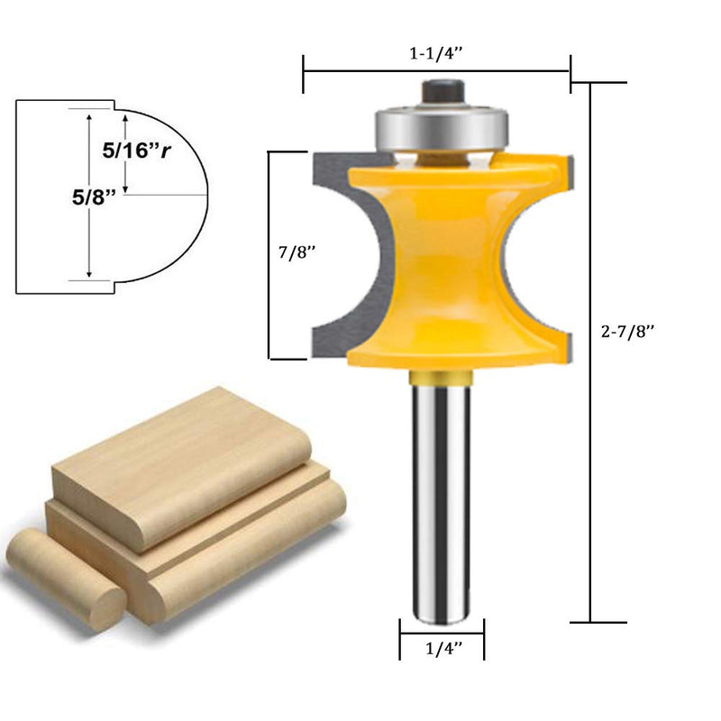 TAIWAIN 1/4-Inch Shank 5 Bit Bull Nose Router Bit,Half Round Bearing Milling Cutter Bits,1/8 inches 3/16 inches 1/4 inches 5/16 inches 3/8 inches Carbide Tipped Round Edge Cutting Ball Blade,15*8*6cm D1-G