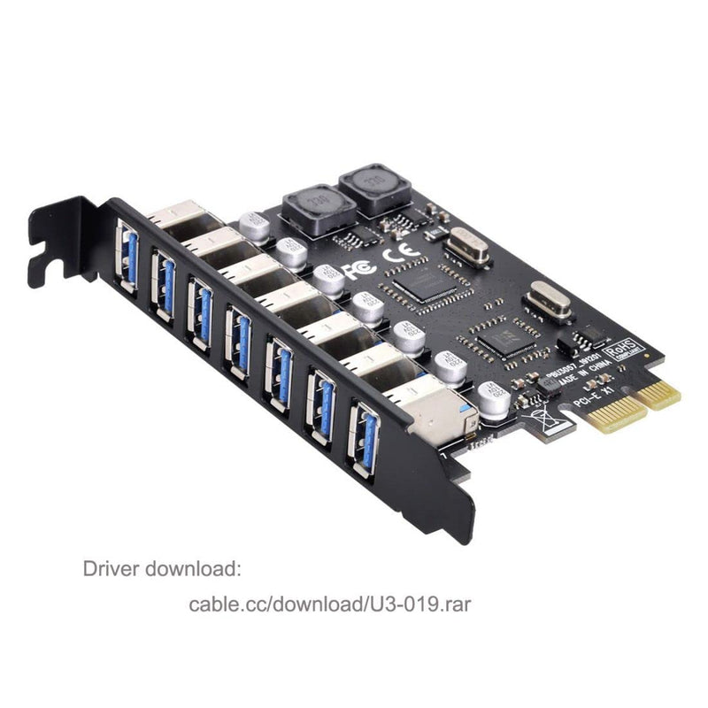 chenyang 7 Port PCI-E 1X to 7 USB 3.0 HUB PCI Express Expansion Card Adapter with 120mm PCI-E Slot Bracket Black 7 Ports