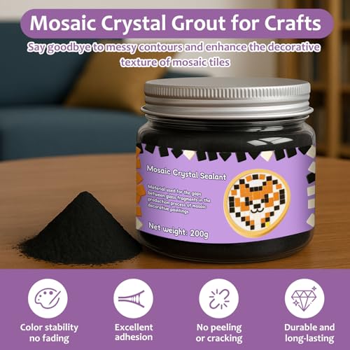 1DFAUL 200g Mosaic Crystal Grout for Crafts, Direct caulking (Black) Black