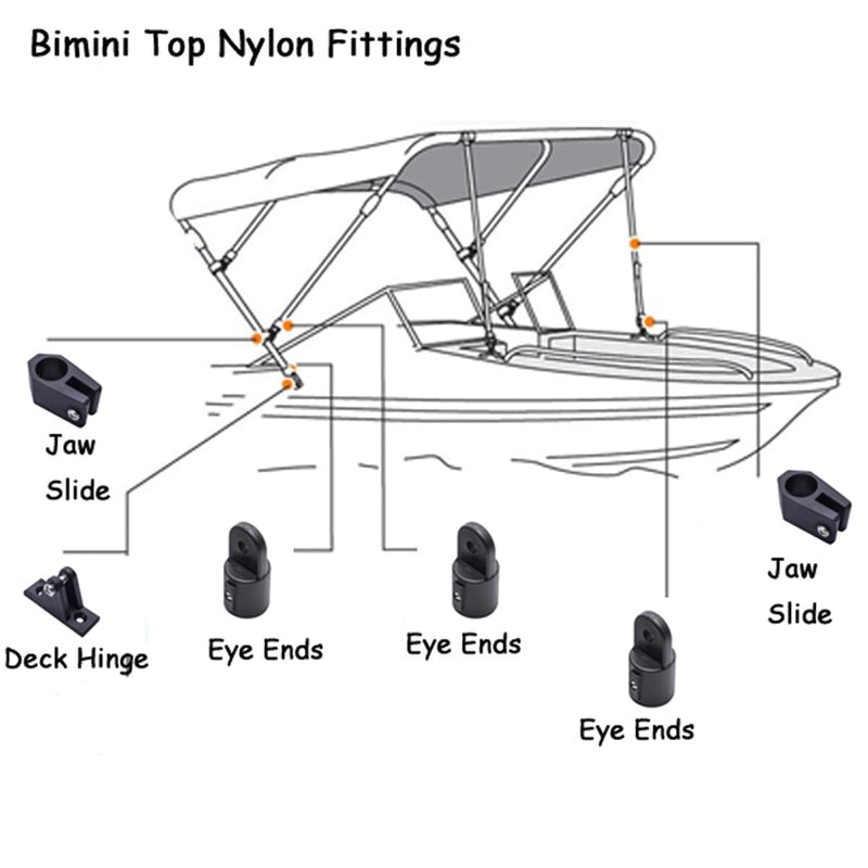 Boat Bimini Top 7/8 Inch Hardware,Marine 3 Bow Bimini Top Nylon Fittings,Awning Hardware 12 Set Accessories,Include 4 Pcs Boat Jaw Slide,6 Pcs Eye End Caps,2 Pcs Deck Hinge and Installation Screws