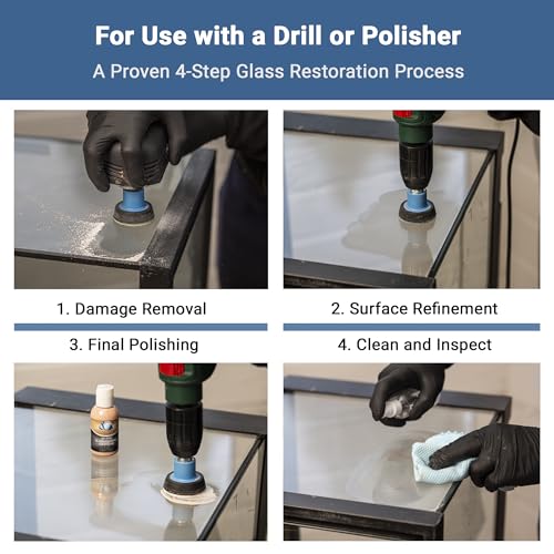 GLASS POLISH DIY Glass Scratch Removal Kit 2” (50mm) - Effective Glass Polishing with Drill or Polisher, Repairs Deep Scratches, Removes Surface Damage and Restores Original Clarity & Shine 2 inch (15 Abrasives)