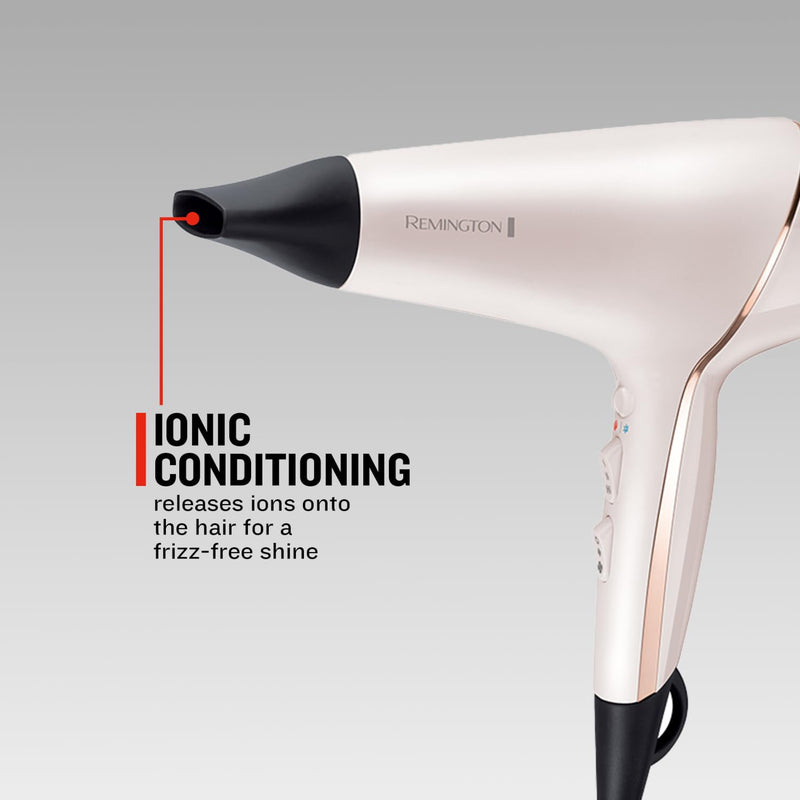 Remington PROluxe Hair Dryer, OPTIheat Technology, Ionic Conditioning | Includes Diffuser and 2 Concentrators, 2400W for Long-Lasting Results, Delivers Frizz Free Hair, AC9140 Rose Gold