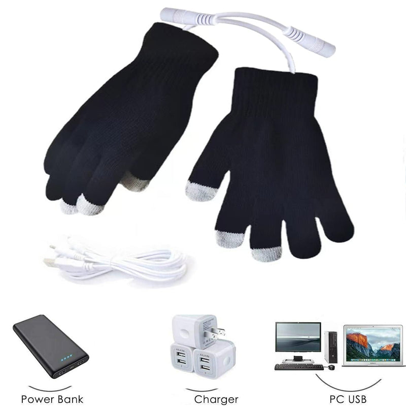 Kbinter USB 2.0 Powered Heating Pattern Knitting Cute Heated Gloves Touchscreen Deasign Hands Warmer Mittens Laptop Computer Warm Gloves for Women Men Girls Boys (White Black)