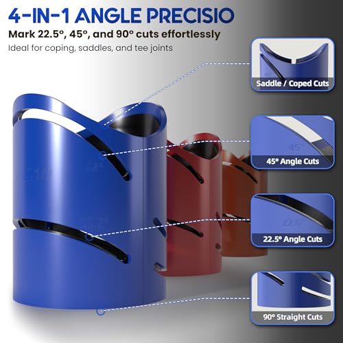 Metal Pipe Cutting Guide Kit, Pipe Cutting Guide Tool, Pipe Saddle Template Cutting Guide, High-Precision Cross｜Saddle Cuts at 22.5°, 45°, 90°, 3 Pack Size 1-7/8", 2-3/8", 2-7/8" 3 Pieces in 3 Sizes