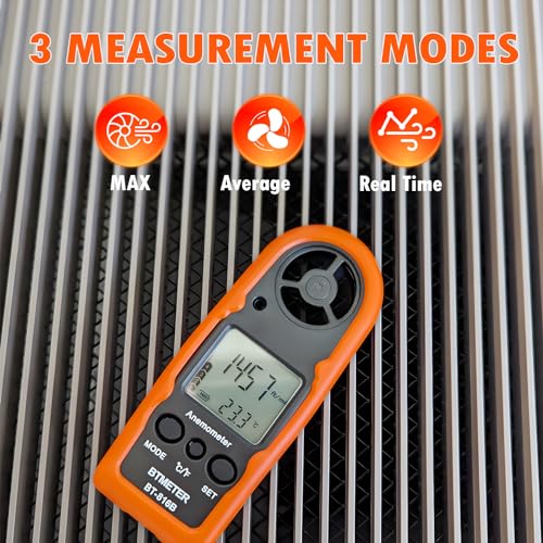 BTMETER Anemometer Handheld Wind Speed Meter BT-816B (Range: 0.2–67 MPH) Orange