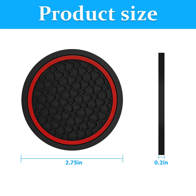 Mandark 4PCS Car Cup Holder Coasters, 2.75 Inch Non-Slip Insert Water Bottle Holder Pads, Dustproof Automotive Interior Accessories Mat, Universal for Vehicles, Trucks, RVs and More（Black/Red） Black/Red
