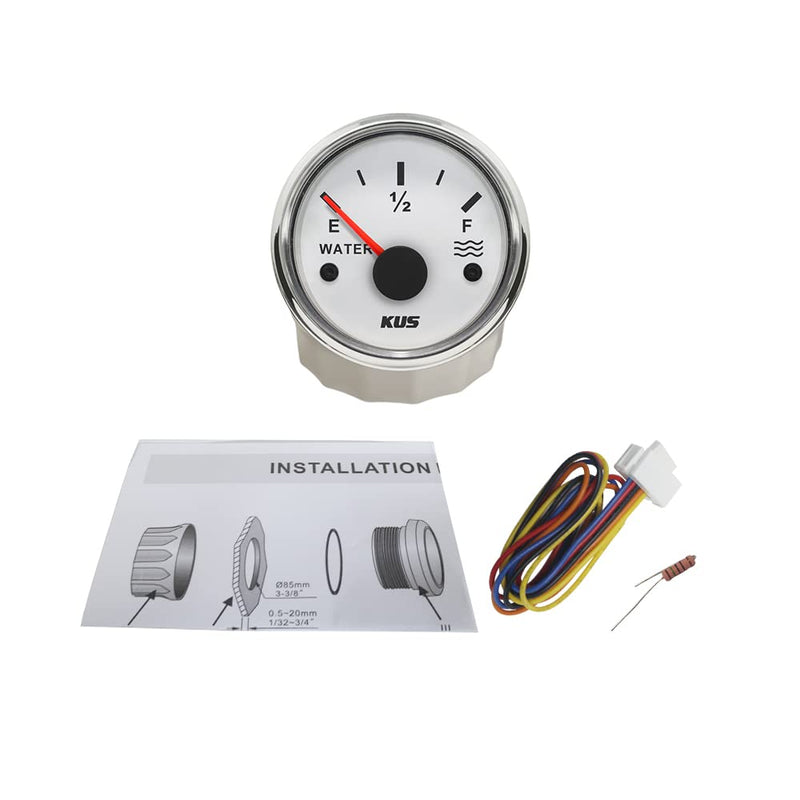KUS Waterproof 52mm Water Level Tank Meter Gauge Indicator 0-190ohm for Auto Marine Vehicles 12 24 Volts