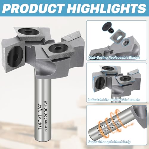 KEENTECH 1/4" Shank 1-1/4"Dia CNC Spoilboard Surfacing Router Bit 1/4" Inches