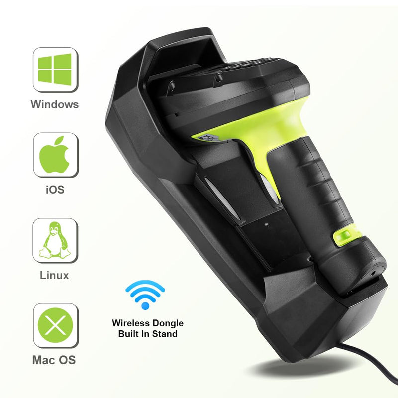 2D Wireless Barcode Scanner, Portable Inventory Scanner & Data Collector with 2.0 Inch LCD Screen and 2.4G Wireless Dongle Built in Stand for Warehouse, Express, Library,Pharmacy,Supermarket 2D Inventory Scanner