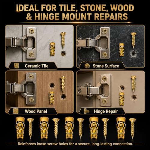 30 Pack 6×14mm Short Expansion Screw Set for Cabinet Hinge Repair and Stripped Thread Restoration,Door Hinge Thread Repair Screws,Wall Anchors Screws Fit 6mm Holes for Tile Stone Wood Door gold-30Pcs