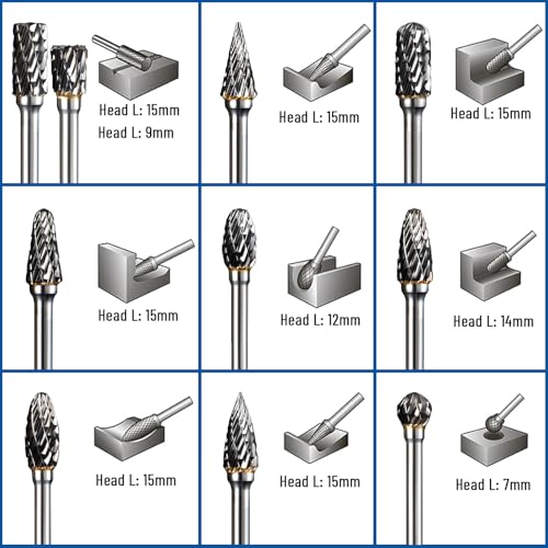 30Pcs Carbide Burr Set 1/8" Shank Compatible with Dremel Rotary Tool 30PCS, 1/8” Shank