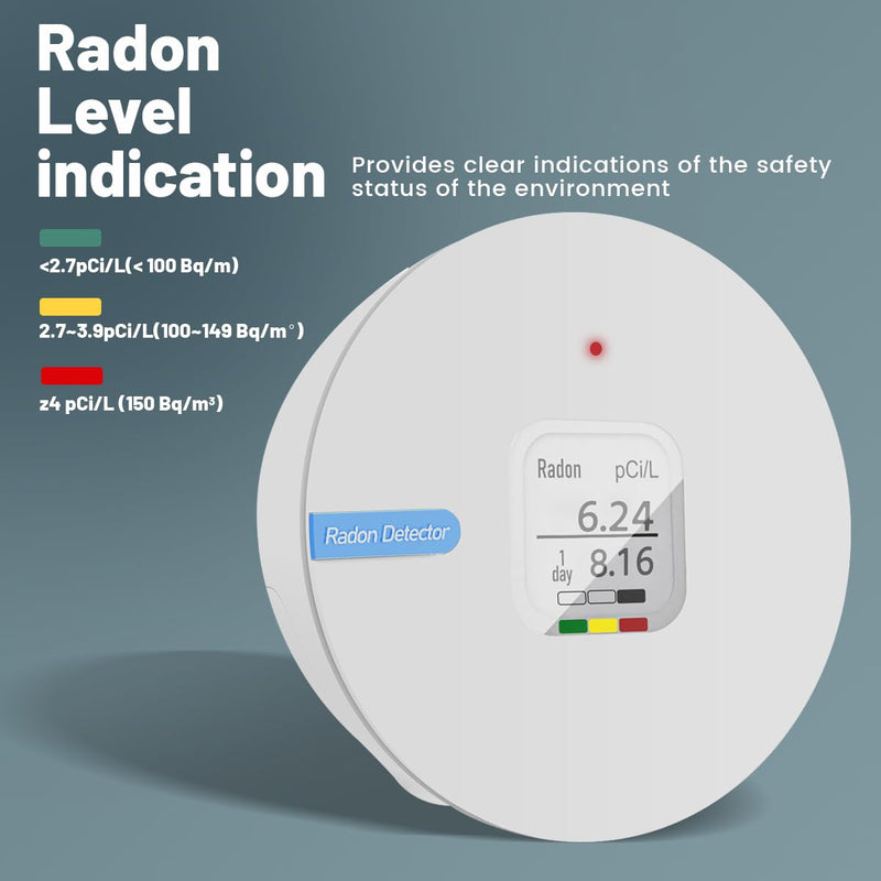 Radon Detector, E-Ink Screen, Alpha Spectrometer Sensor, 2-Year Battery Life, Wall Mounted & Free Standing, PCi/L & Bq/m³ Units Switchable, Hello Radon C, for Home, Office, Workplace