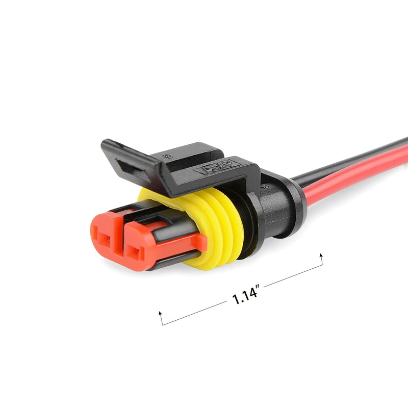 Nilight GA0007 1 2Pin Way 16AWG Waterproof Wire 1.5mm Series Terminal Connector-5 Pack 2Pin Wire Harness 5Sets