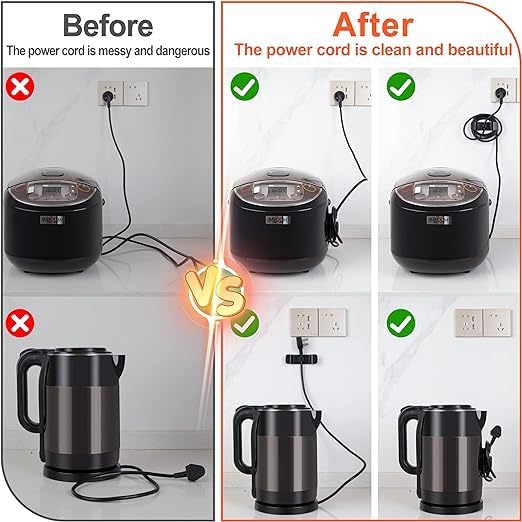 3Pack Black Appliance Cord Organizer, Self Adhesive Wire Holder | For mixer, air fryer, blender cords. Strong adhesive, easy peel-and-stick. Fits flat or curved surfaces. 3-pack value. 3PC