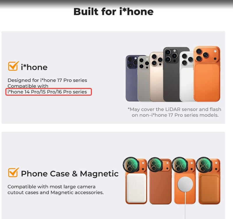 K&F CONCEPT Magnetic CPL Filter Set Compatible with iPhone 17 Pro & Pro Max | 49mm Phone Lens Filter Kit with Direct-Fit Camera Base, Case Compatible Circular Polariser for iPhone, FA302