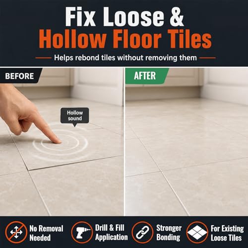 YKF Floor Tile Repair Adhesive, 4-Pack - Grout-Line Injection Glue for Hollow or Squeaky Floor Tiles, Water-Based Formula, 4.06 fl oz Each