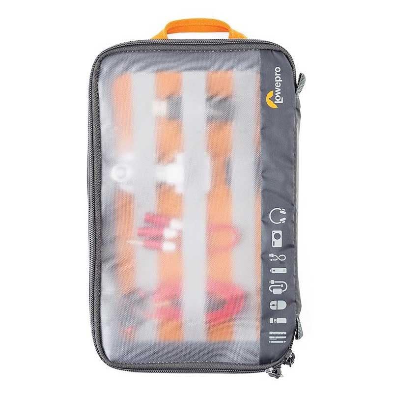 Lowepro GearUp Pouch Large, Travel Essentials, Travel Case for PC Cables, Adapters, Batteries, Chargers, Small Cameras, USB Sticks and Laptop Accessories, Made of Recycled Fabric, Grey