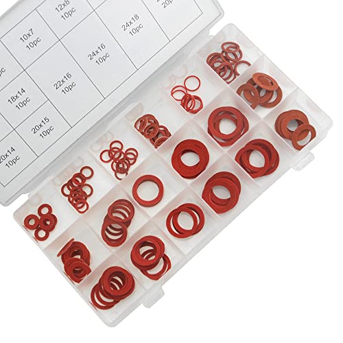 150Pcs 14 Sizes Fiber Flat Washer Red Steel Paper Insulation Flat Washer Insulation Sealing Spacers Assortment Kit for Plumbing Automotive General Repair