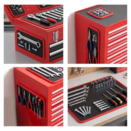 Magnetic Tool Mat Set, 4 Pack Heavy Duty Flexible Magnetic Mat with PVC Coating, Holds Screws, Bolts, Nuts and Small Tools for Garage Workshop and Auto Repair (Red) Red