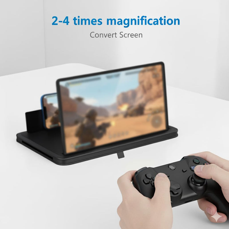 Screen Magnifier for Cell Phone with Adjustable Stand, Foldable Phone Screen Magnifier for Movies & Videos, Hands-Free Viewing, Compatible with All Smartphones (Black, 14'') Black 14''