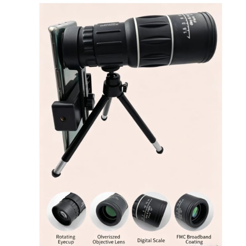 16×52 Monocular Telescope High Power Portable Monocular with Adjustable Focus HD Clear Viewing Scope for Hiking Travel Bird Watching Camping