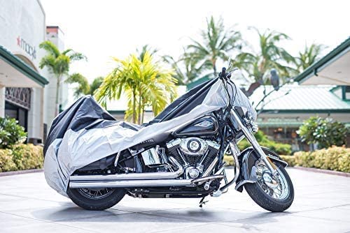 XYZCTEM All Season Black Waterproof Sun Motorcycle Cover,Fits up to 108" Motors (XX Large & Lockholes) 108" Black & Silver
