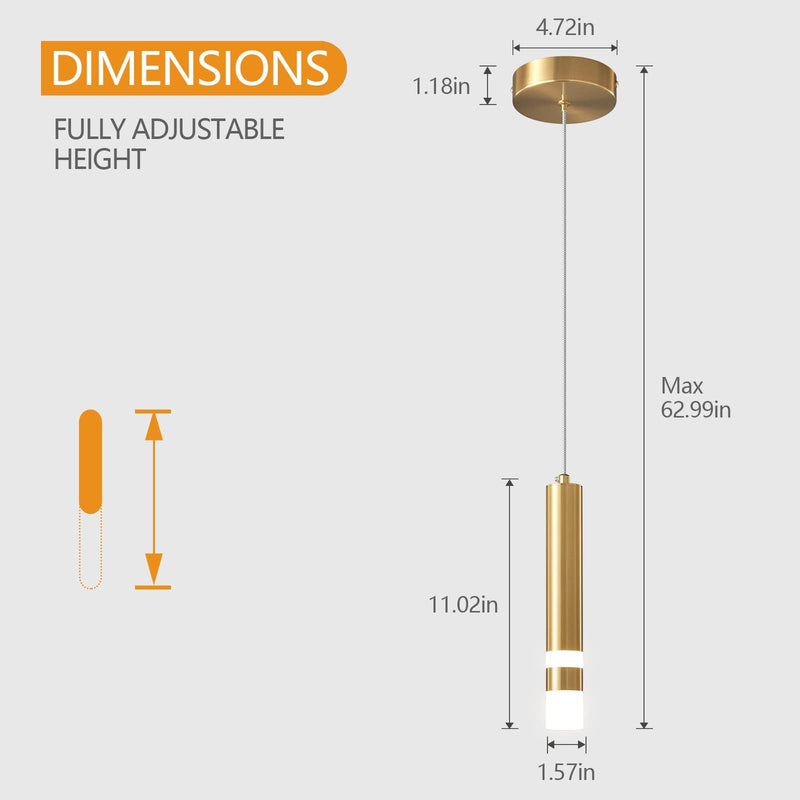 Modern Pendant Light Kitchen Fixture Dimmable LED Gold Mini Pendant Lighting fo Kitchen Island Bedroom Bedside Table Small Pendant Lights (1-Pack) 1-Pack