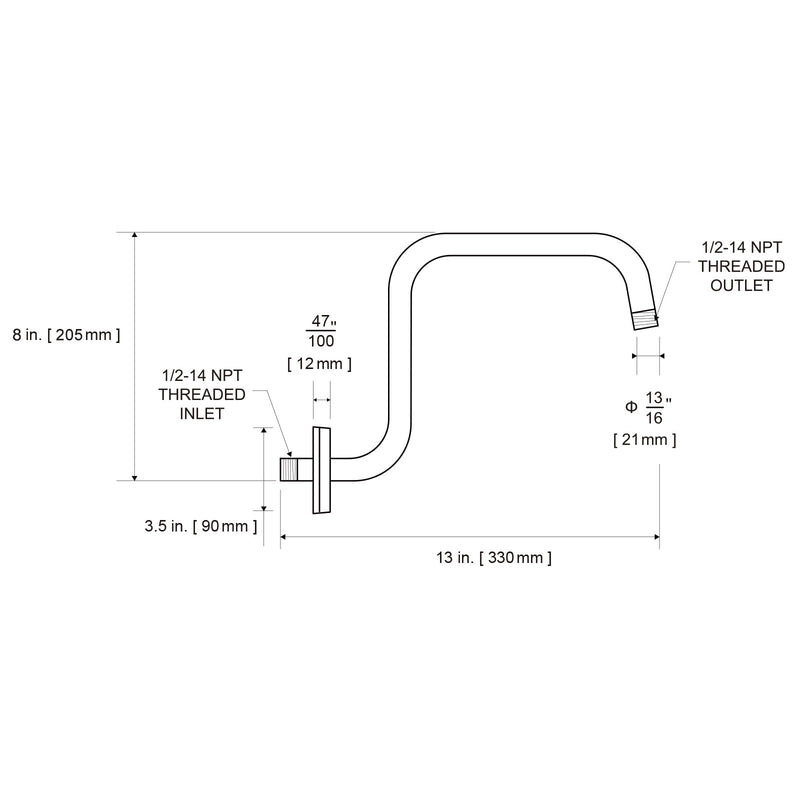 OFFO Shower Head Extension Arm 13 in, Oil Rubbed Bronze S Shaped High Rise Extender with Flange Shower Head Pipe Arm