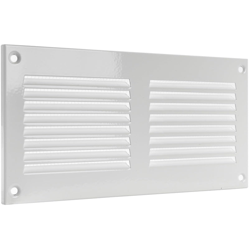 HVAC OV 8" x 4" Inch (External Dimensions) White Metal Ducting Grille with Mesh Screen Guard - Wall Register/Interior, Exterior Vent Cover - Soffit Vent/Gable Vent for Ventilation, Exhaust, Intake 8" x 4"